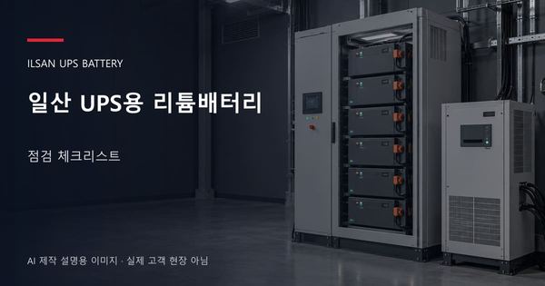 일산 UPS용 리튬배터리 점검 체크리스트 안내 표지: UPS용 리튬 모듈 캐비닛과 보호·관리 설비 (AI 제작 설명용 이미지)