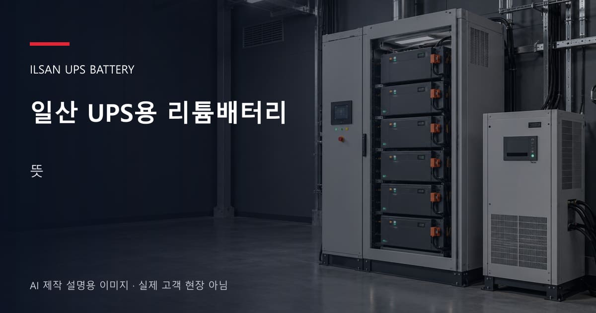 일산 UPS용 리튬배터리 뜻 안내 표지: UPS용 리튬 모듈 캐비닛과 보호·관리 설비 (AI 제작 설명용 이미지)
